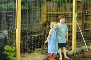 The offspring out by the new coop.  Did I say offspring, I meant my kids!!