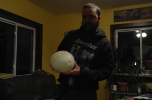 Here is a dark shot of myself and the giant puffball that I checked out from the library!